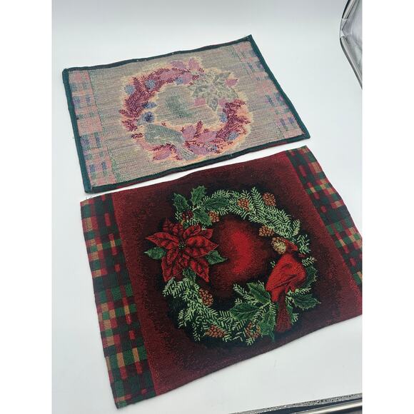Tapestry Poinsettia Cardinal Bowman Spencer Christmas 18 x 12 Table Setting TWO - Picture 6 of 14